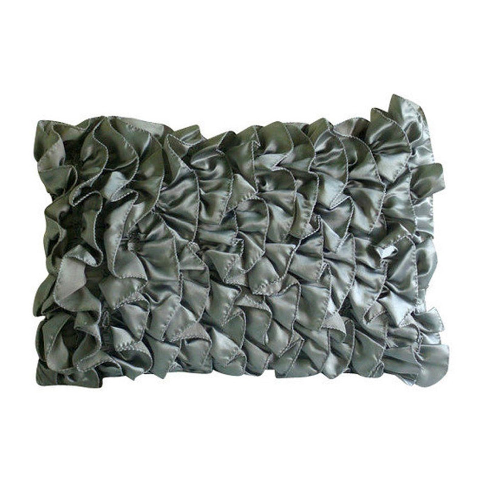 Grey Lumbar Cushion Cover, Pack of 2, 30x65 cm (12x26 inch) Lumbar Cushion Cover, Vintage Style Ruffles Shabby Chic Lumbar Cushion Cover, Satin Lumbar Cushion Cover, Victorian - Vintage Gray Ruffles โ image 1
