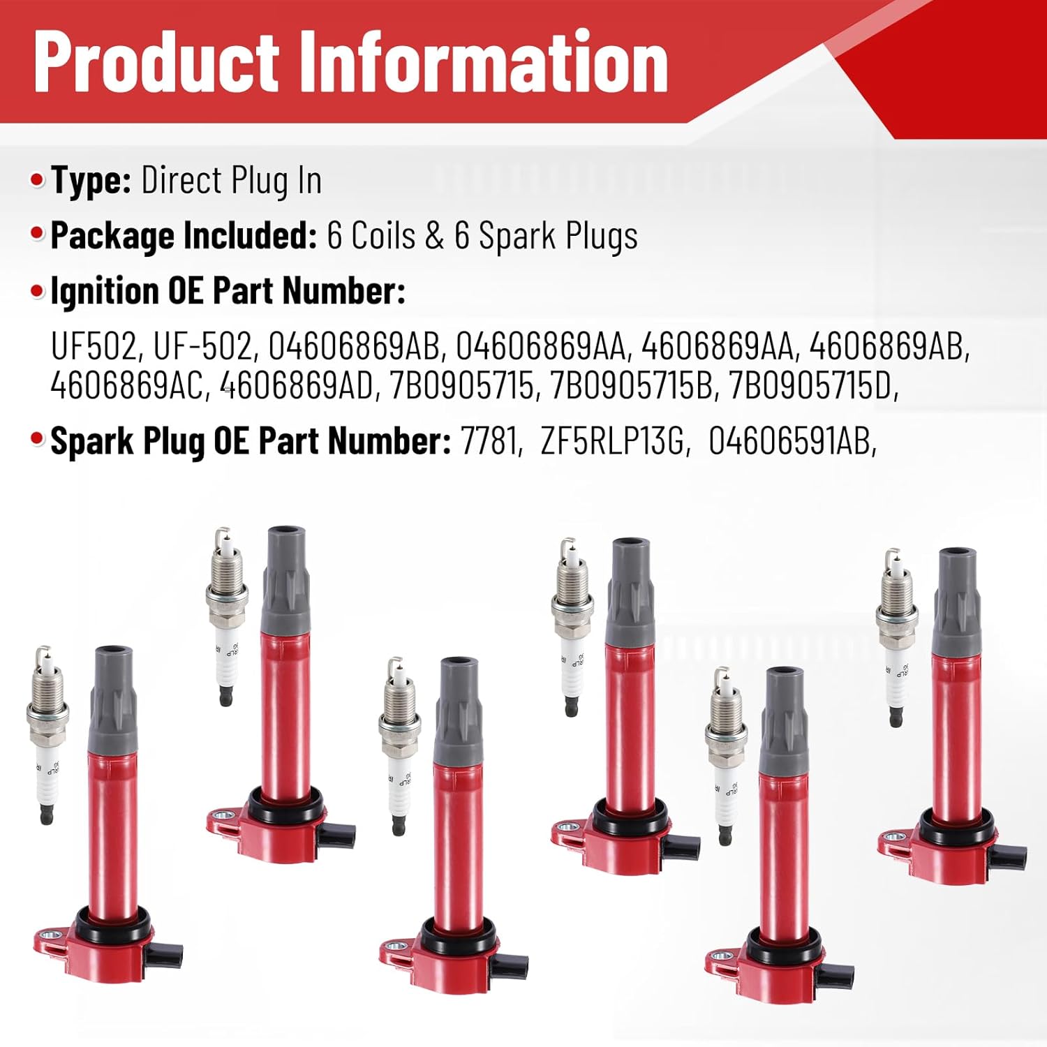CarBole UF502 Ignition Coils and Spark Plugs Set Compatible with Volkswagen Routan Dodge Avenger Challenger Charger Journey (Pack of 6)