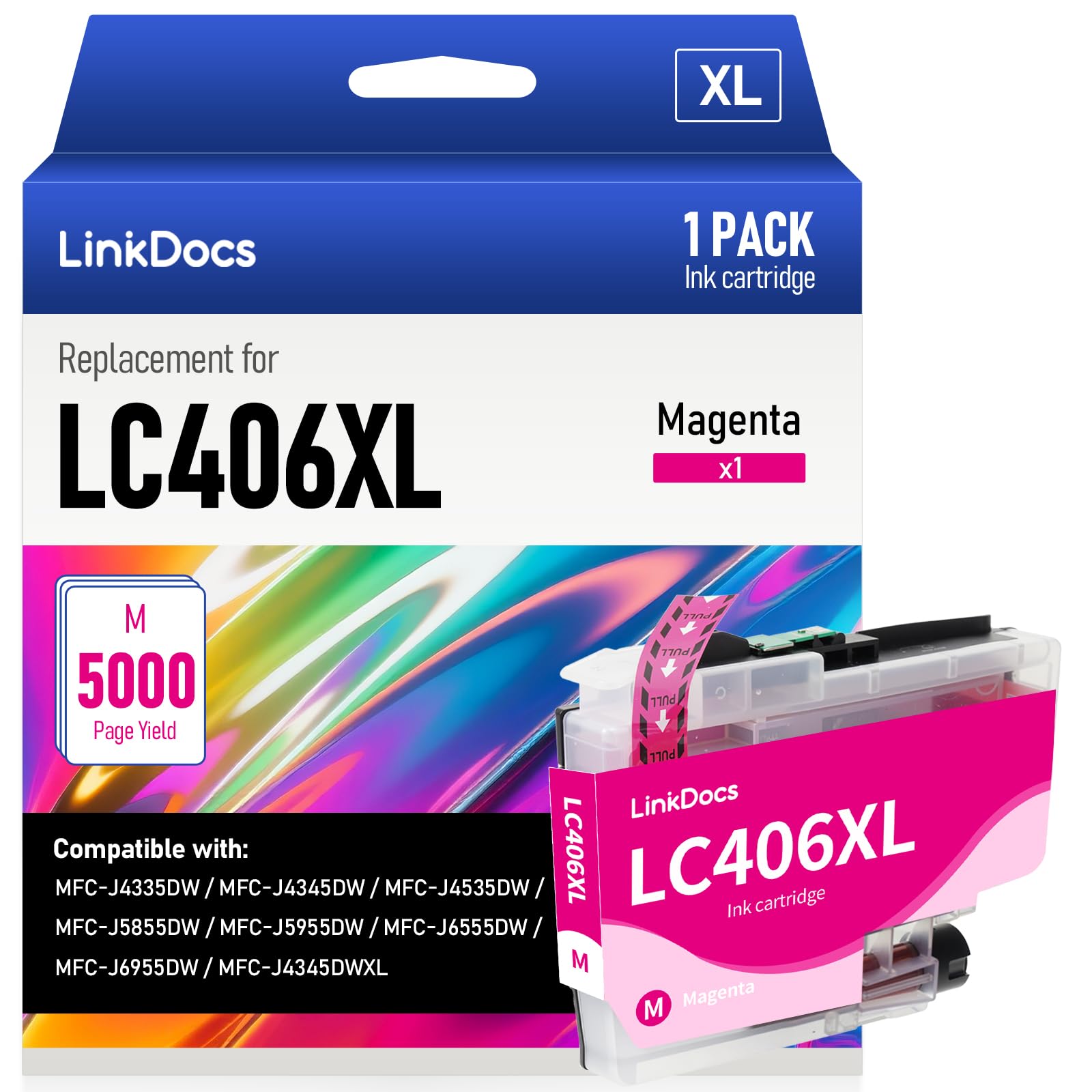 LinkDocs LC406XL Magenta Compatible Ink Cartridges Replacement for Brother LC406 LC406XL M to use with Brother MFC-J4535DW MFC-J4345DW MFC-J4335DW MFC-J5855DW MFC-J5955DW MFC-J6555DW Printer