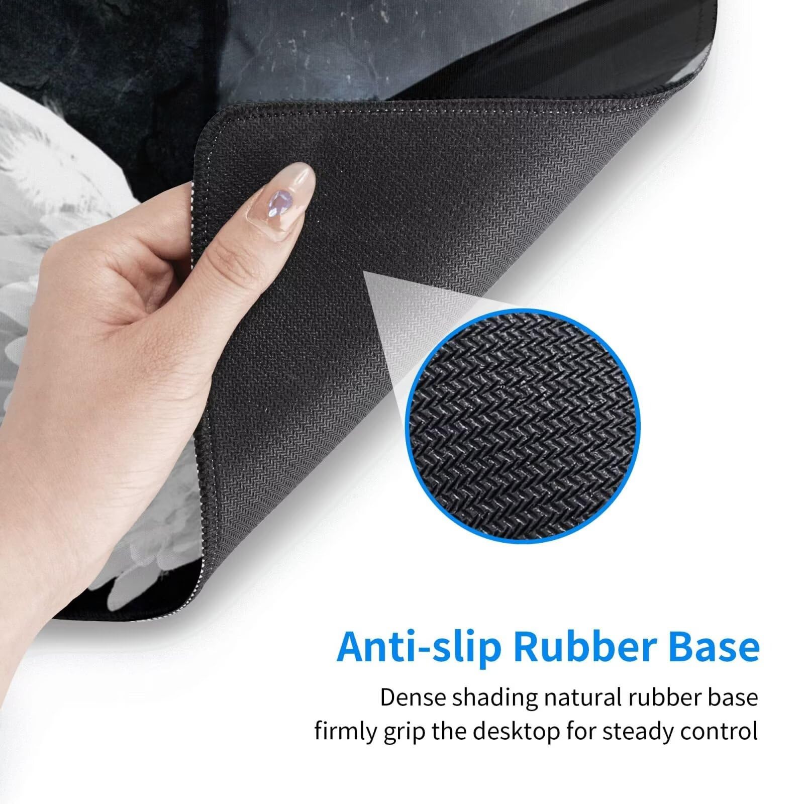 Gaming Mauspad XXL 1200x600x3mm Mousepad Verlängertes Groß Mauspad Schreibtischauflage,Genähte Kanten rutschfeste Gummibasis,Verbessert Präzision Geschwindigkeit Office Schwarze weiße Flügel L-2266