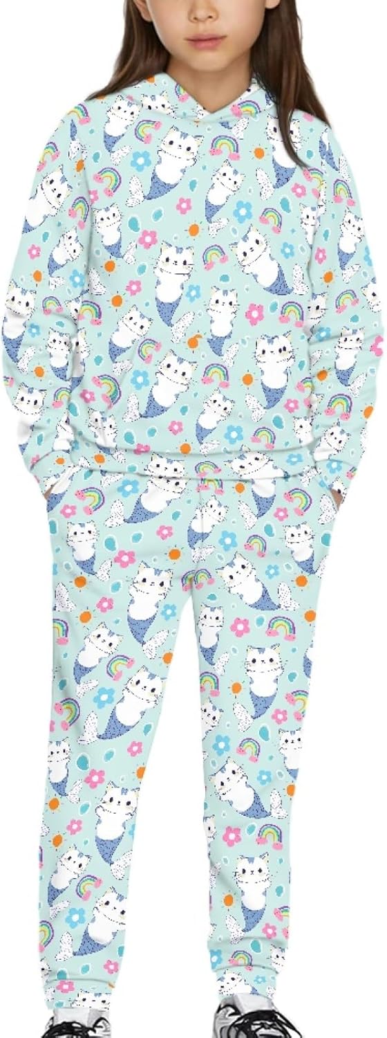 Girls Sweatsuit Set 2 Pcs Long Sleeve Hooded Sweatshirt Jogger Pant 2025 Fall Kids Tracksuit Set with Pocket