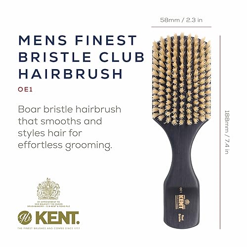 Miniatura 2 de Kent Cepillo de cerdas de jabalí OE1, cepillo de pelo de cerdas de jabalí natural de tamaño de viaje para hombres, cepillo ondulado para cabello
