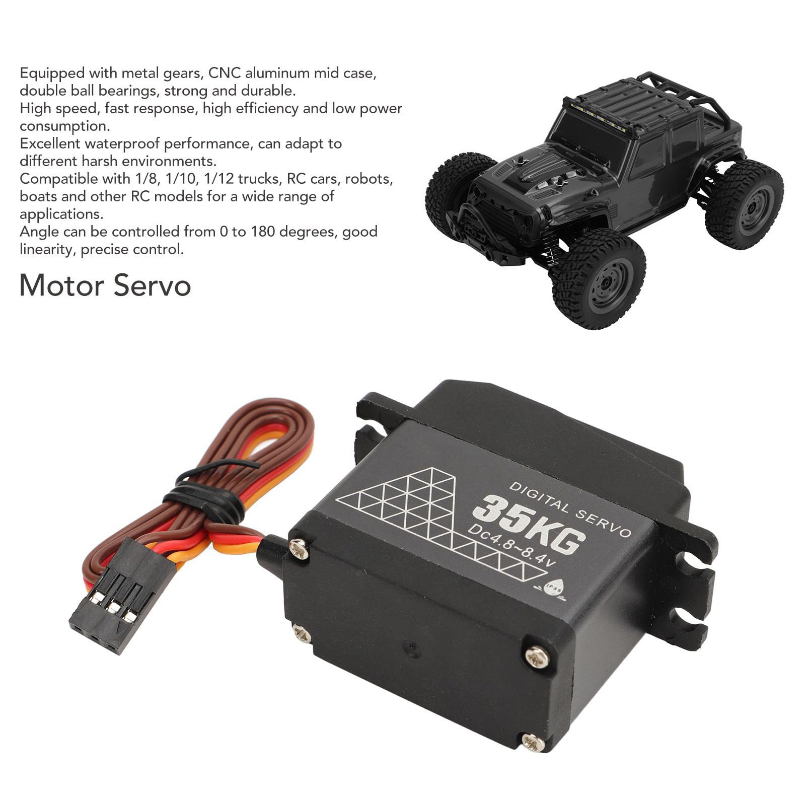 35 kg High Torsion RC Servo Digitales Metallservo, Motorservo für 1/8 1/10 1/12 RC Cars Roboter, Wasserdesign mit CNC-Aluminiumgehäuse und Doppelkugellagern, einstellbare Co