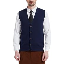 Kallspin Mens Sweater Vest Wool Blend V-Neck Button Sleeveless Cardigan Vest Sweater