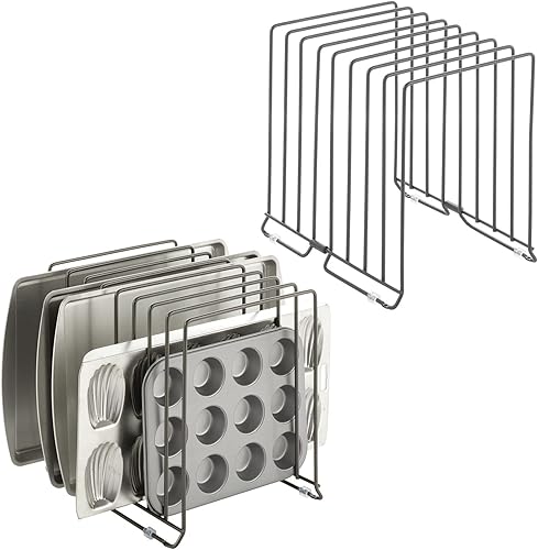 mDesign Organizador grande de alambre de metal para armario de cocina, despensa, estantes, soporte con 8 ranuras para hornear, sartenes, sartenes,
