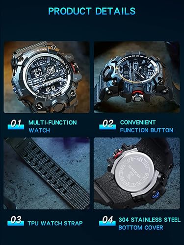 Miniatura 7 de AIMES Mens Watches Sports Outdoor Waterproof Military Watch for Men Tactical Watch Analog Digital Date Alarm Stopwatch Multi-Function Tactics Big