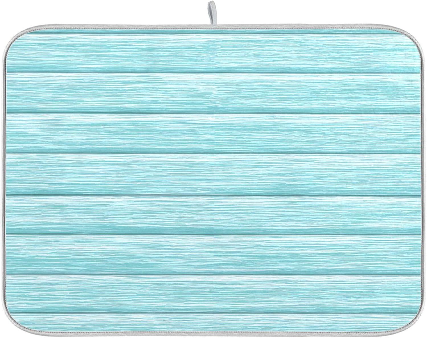 ALAZA Dish Drying Mats for Kitchen Counter Retro Teal Turquoise Blue Absorbent Microfiber Large Drying Pad Dish mats for Kitchen Countertops 18 x 24 Inch