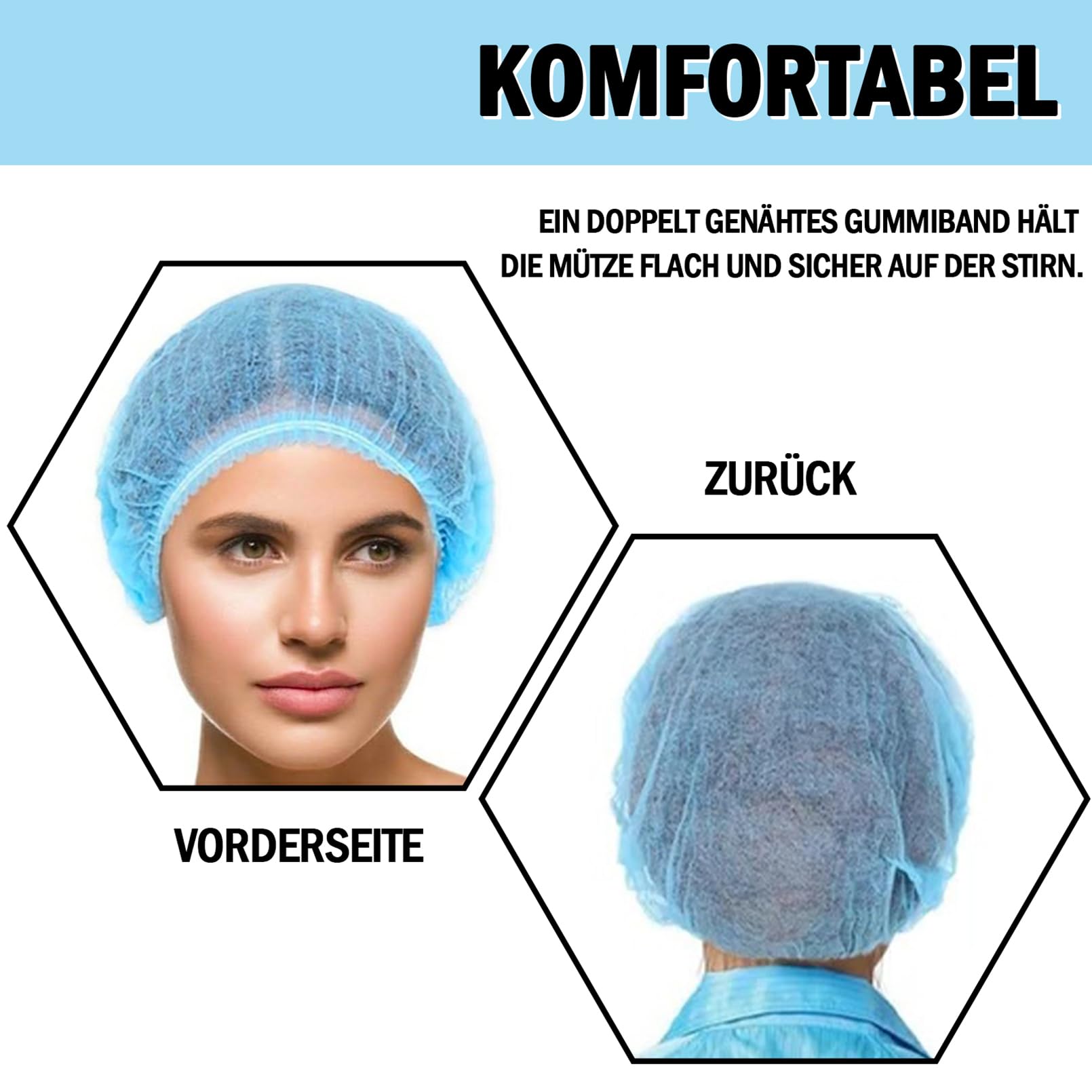 Lot de 100 filets à cheveux - 53,3 cm - En tissu jetable - Pour homme et femme - Avec bande élastique extensible - Noir