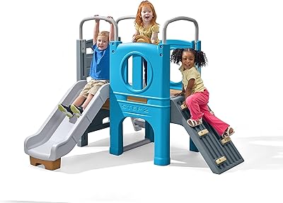 Step2 Scout & Slide Climber Toddler Playset â€“ Toddler Play Gym with Elevated Kids Playhouse, Kids Slide, Two Climbing Walls, Steering Wheel, and Metal Bars â€“ Dimensions 72.5