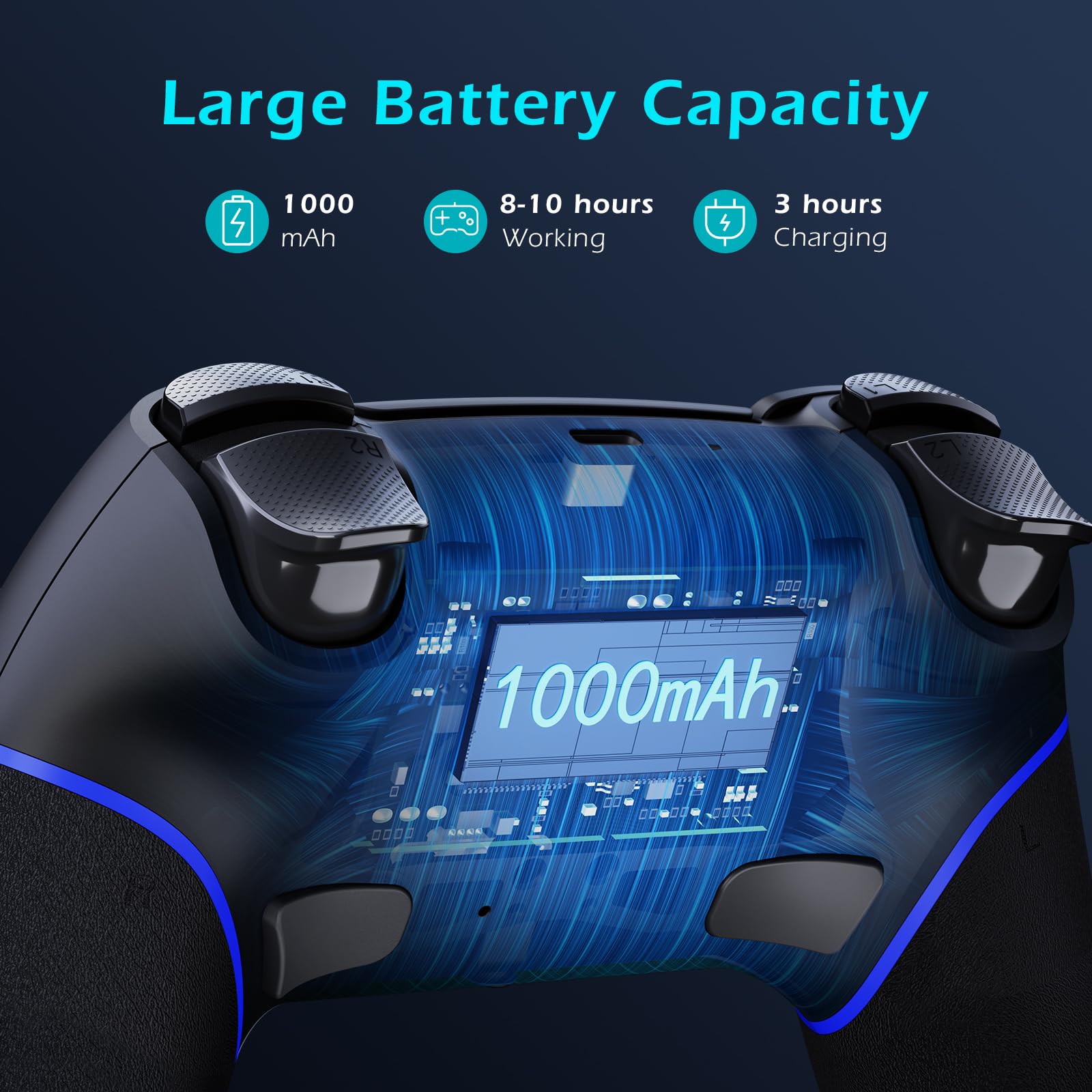 CHEREEKI Manette pour PS4 avec Bluetooth, Manette sans Fil PS4 avec Joystick Hall/Macro Bouton Programmation/Turbo/Double Vibration/Haut-Parleurs et Prise Casque, 1000mAh, Noir