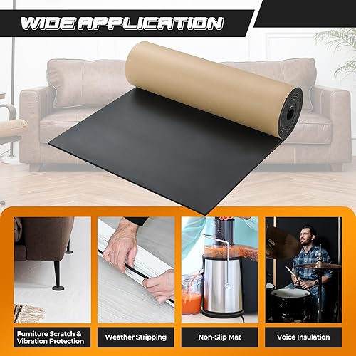 Miniatura 24 de NATGAI Esponja de neopreno con lámina de goma de espuma adhesiva de 1/2 pulgada de grosor x 12 pulgadas de ancho x 54 pulgadas de largo, cortado a