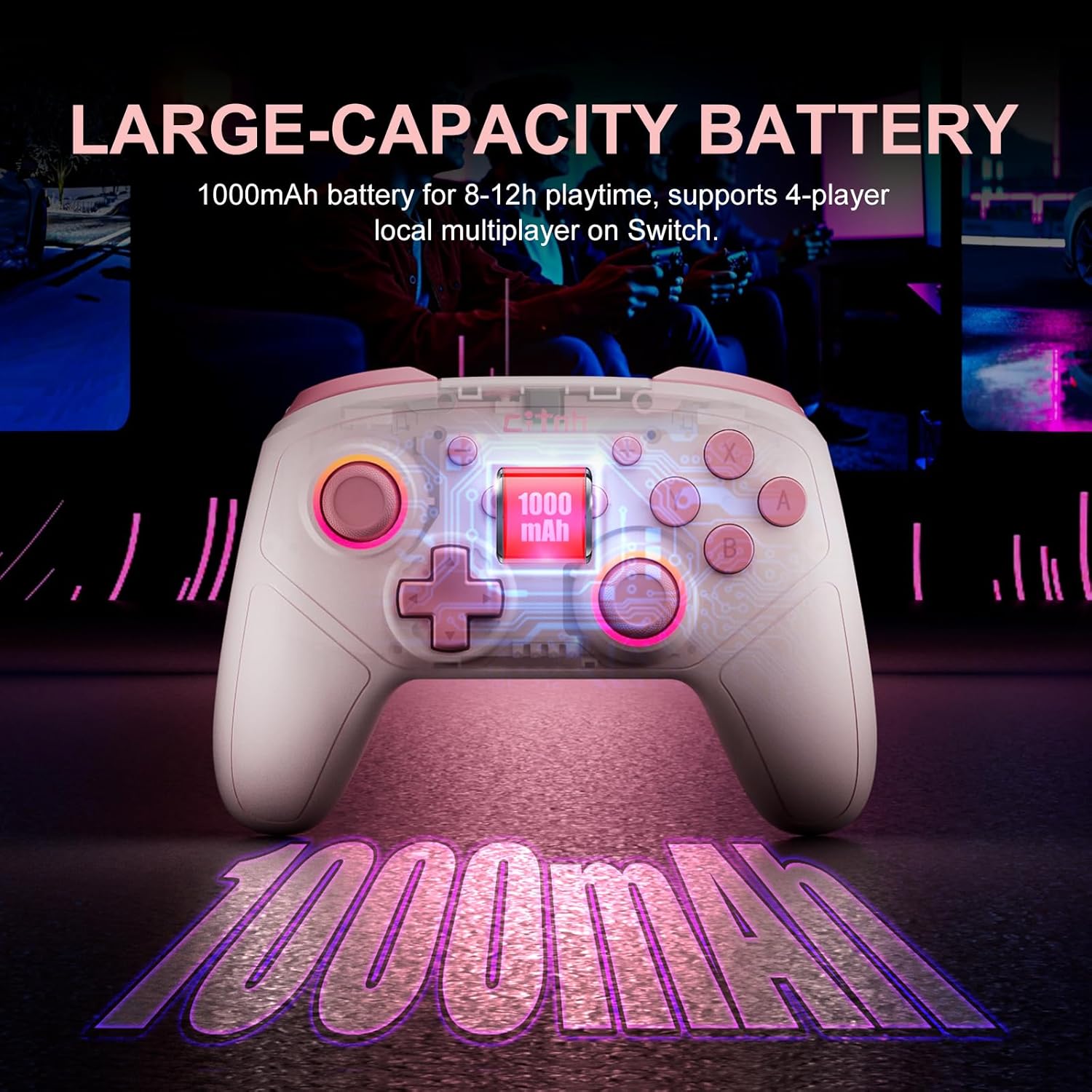 linhugame Wireless Controller For Switch,Compatible with switch 2/switch/lite/OLED/steam/PC, Hall Effect joysticks,6-Axis Gyro,Turbo,1000mAh Battery, Programmable Back Buttons(pink) - Image 6