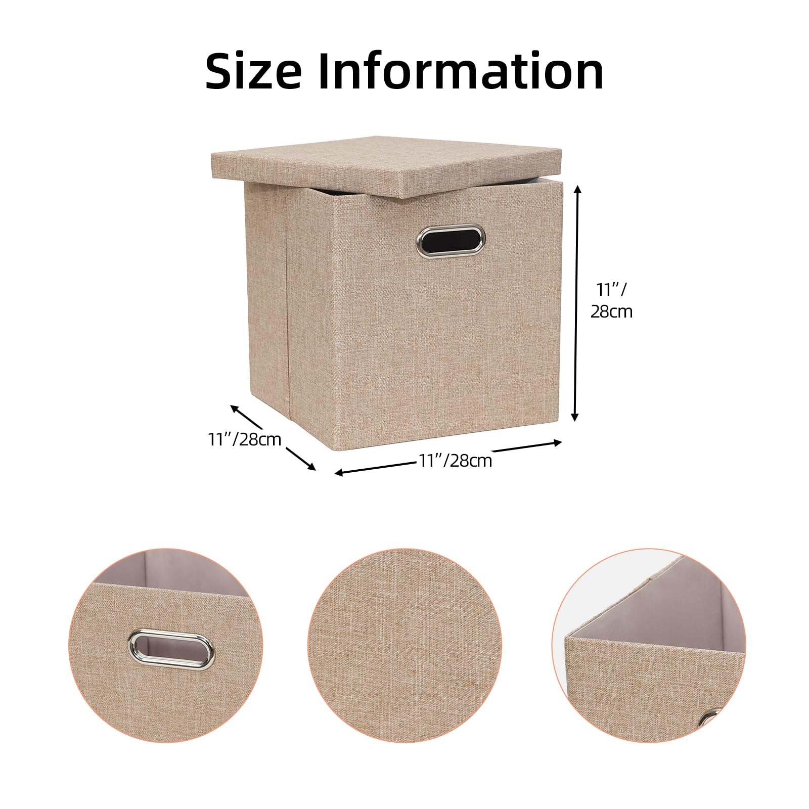 Contenedores de almacenamiento con tapas, cajas plegables de tela de lino, contenedores organizadores con tapa, cesta de almacenamiento plegable para armario, estantes, hogar, oficina, 30,5 x