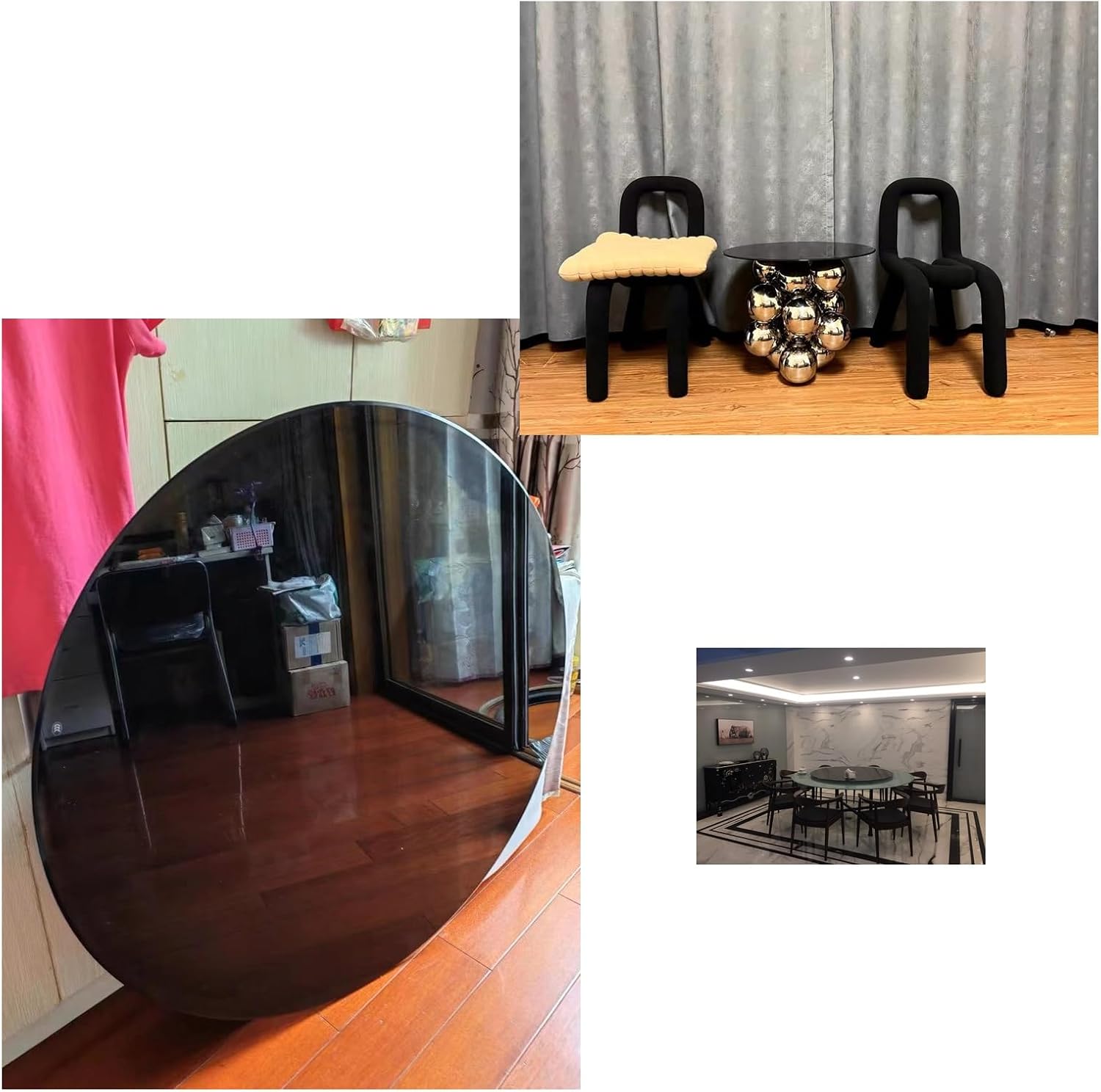 Round Tempered Glass Table Top Blak - Glass and Mirror Furniture Replacement Parts, Round Glass Table Top Dining Table, Coffee Table, Office Desk(7OCM (28IN))