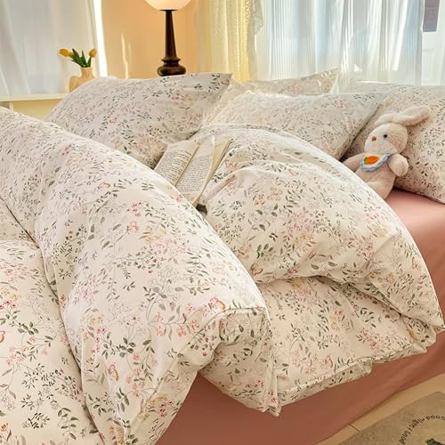 Jolusere Cotton Floral Duvet Cover Full for Girls Kids Beige 100% Cotton Duvet C