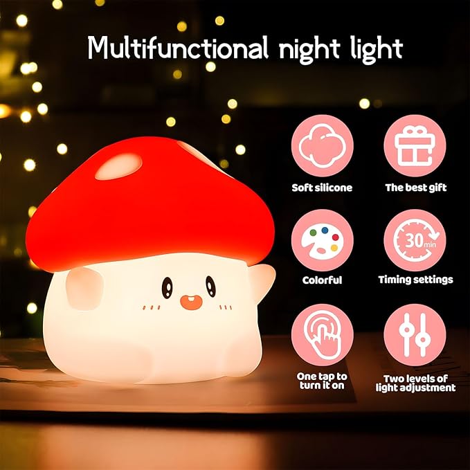 Daixinde Mushroom Silicone Night Light for Kids - Color Changing Lamp with Soft Touch, USB Rechargeable, Long Battery Life & Touch Control - Cute Decorative LED Mushroom Light photo 2