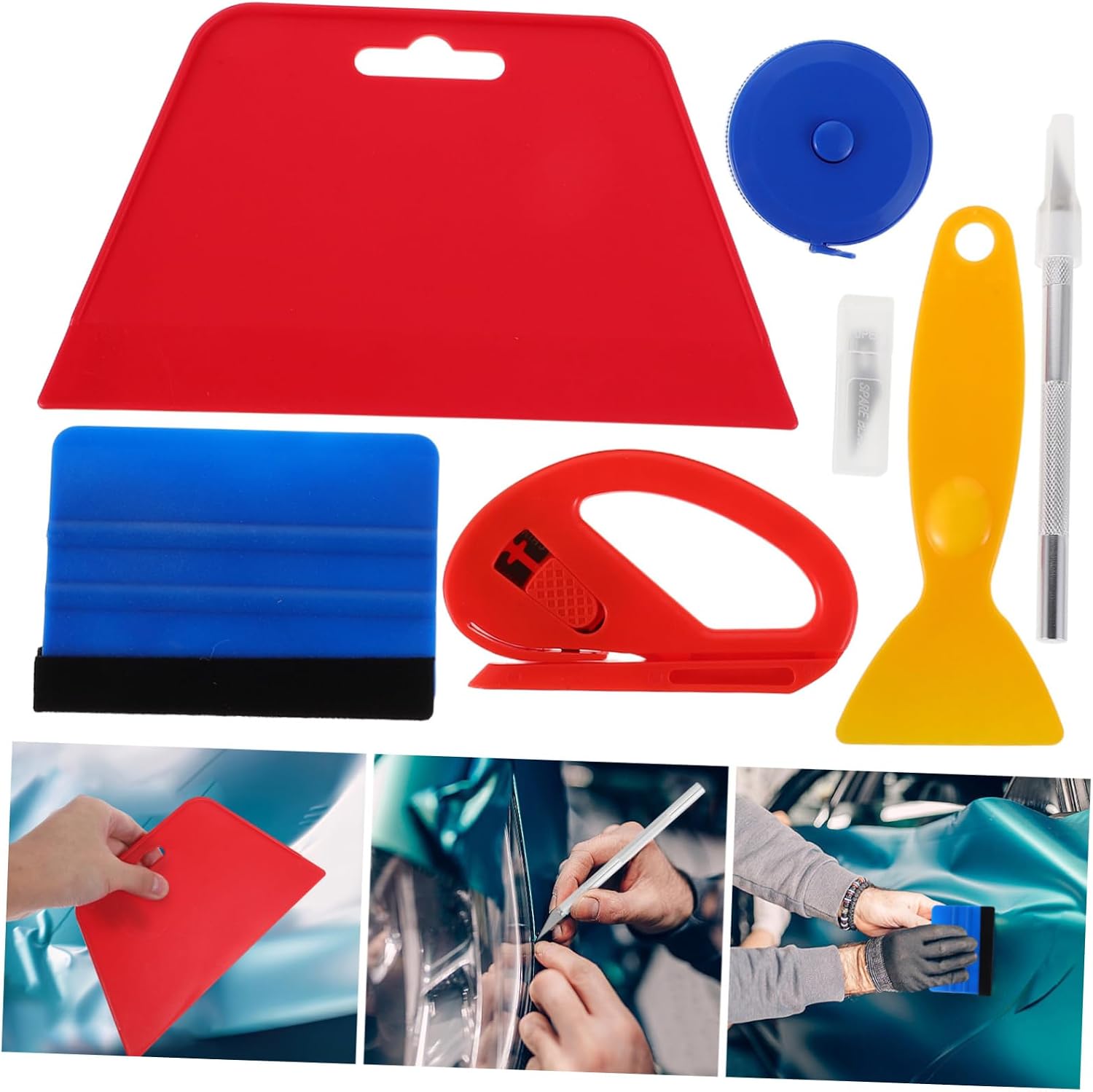 Luxshiny Car Window Tinting Tool Trapezoid Squeegee Engraving Knife Plastic Scraper and Measuring Tape for Automotive Window Film Installation