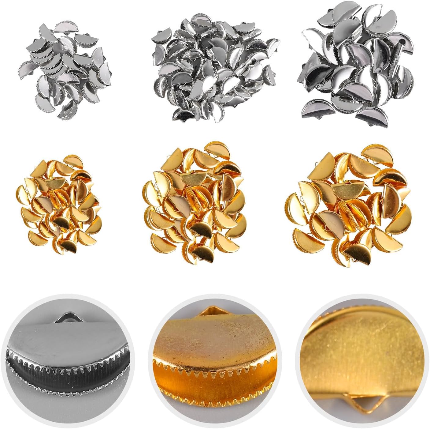 300pcs Metal Half Round Crimp Ends for Jewelry Making Projects