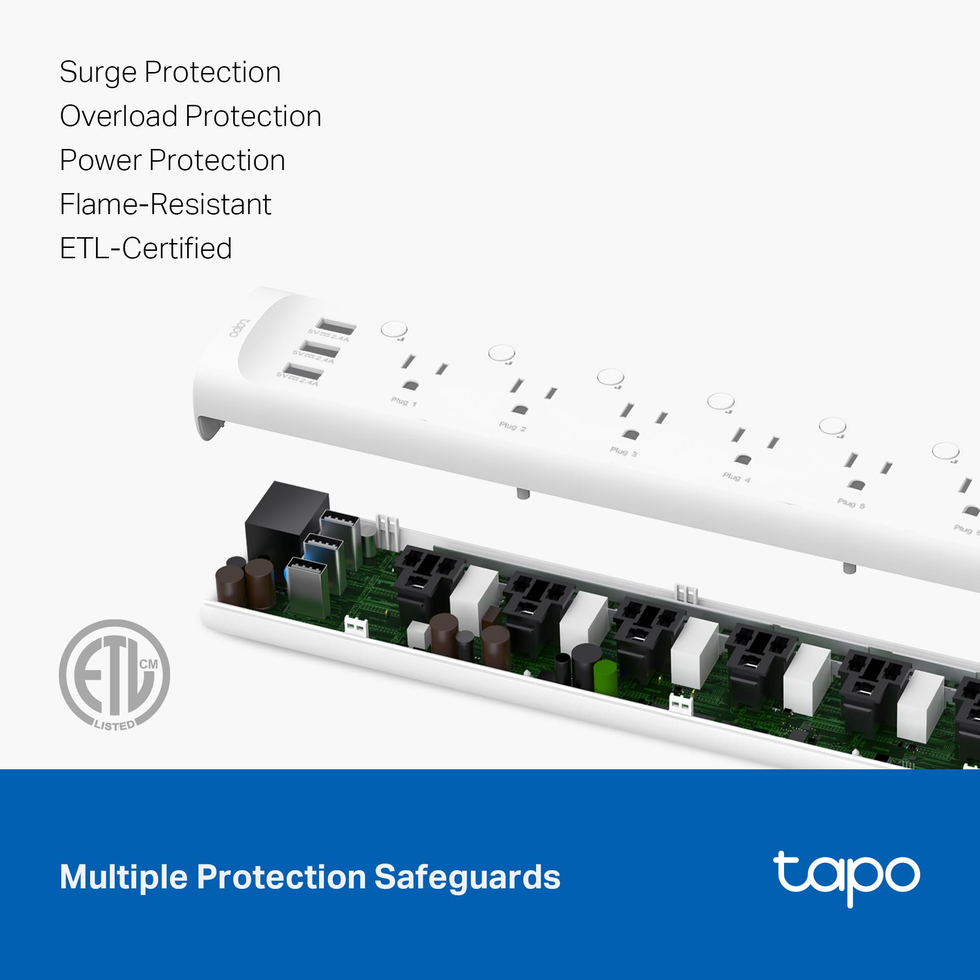 Tapo Smart Wi-Fi Power Strip- 6 Individually Controlled Smart Outlets and 3 USB Ports with Surge Protection, Matter, Works w/Alexa, Google Home, Siri, & Bixby, No Hub Needed, Tapo P316M
