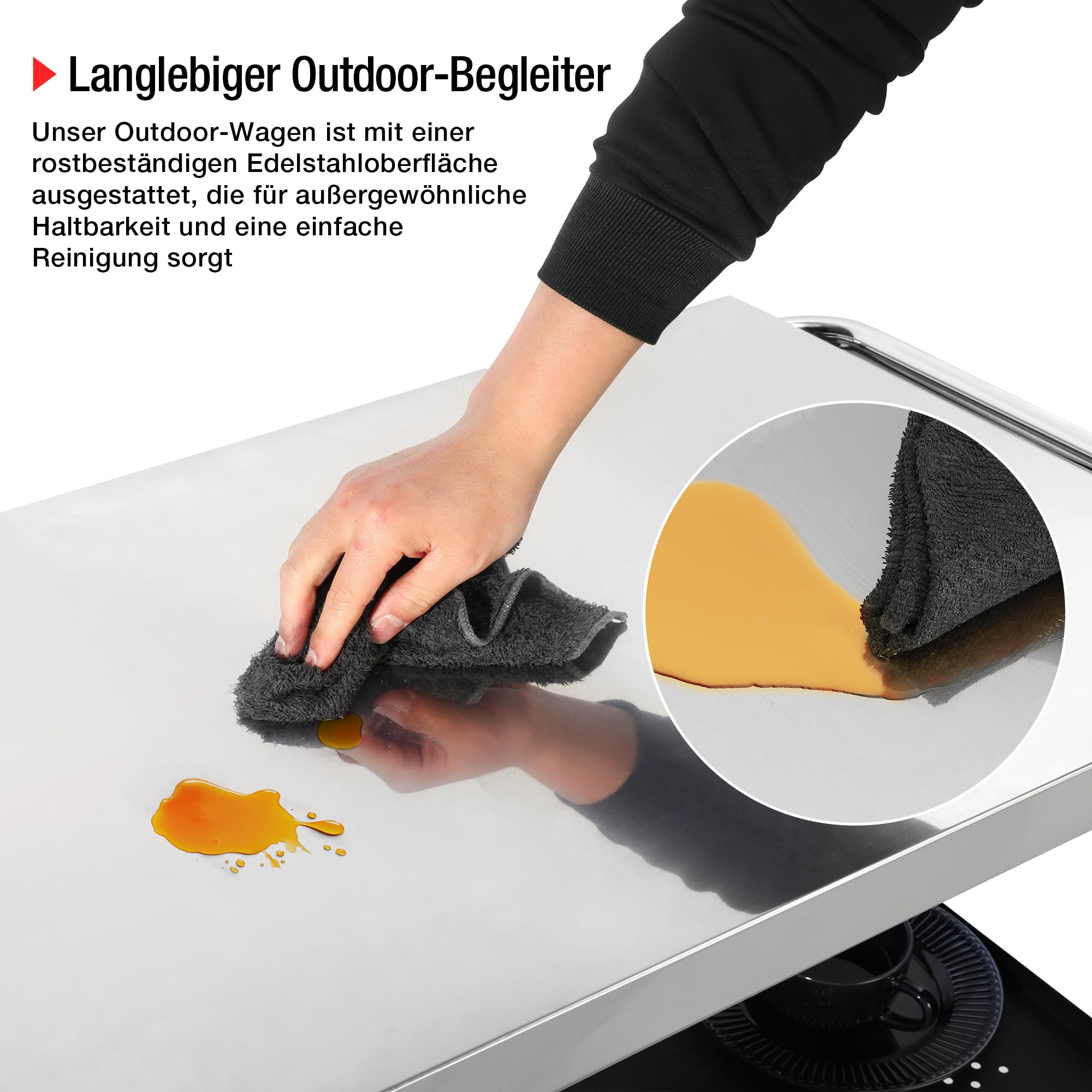 PARGRILL Grillwagen Edelstahl klappbarer Beistelltisch 3 Ebenen 360° Rollen mit Bremse Outdoor Grilltisch BBQ Garten