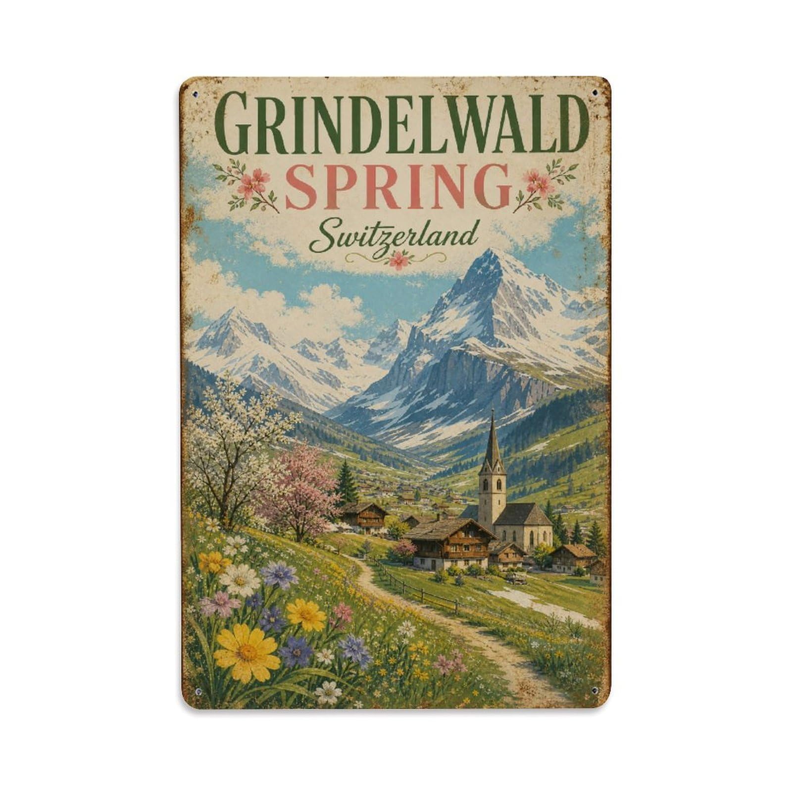 Gead 8X12inch Style Vintage Travel Grindelwald Switzerland Spring Metal Tin Sign