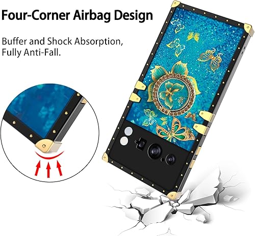 Miniatura 3 de Funda para Google Pixel 8 Pro (6.7 pulgadas) Funda de patrón de mariposa azul de moda para niñas y mujeres con correa de soporte de anillo, funda