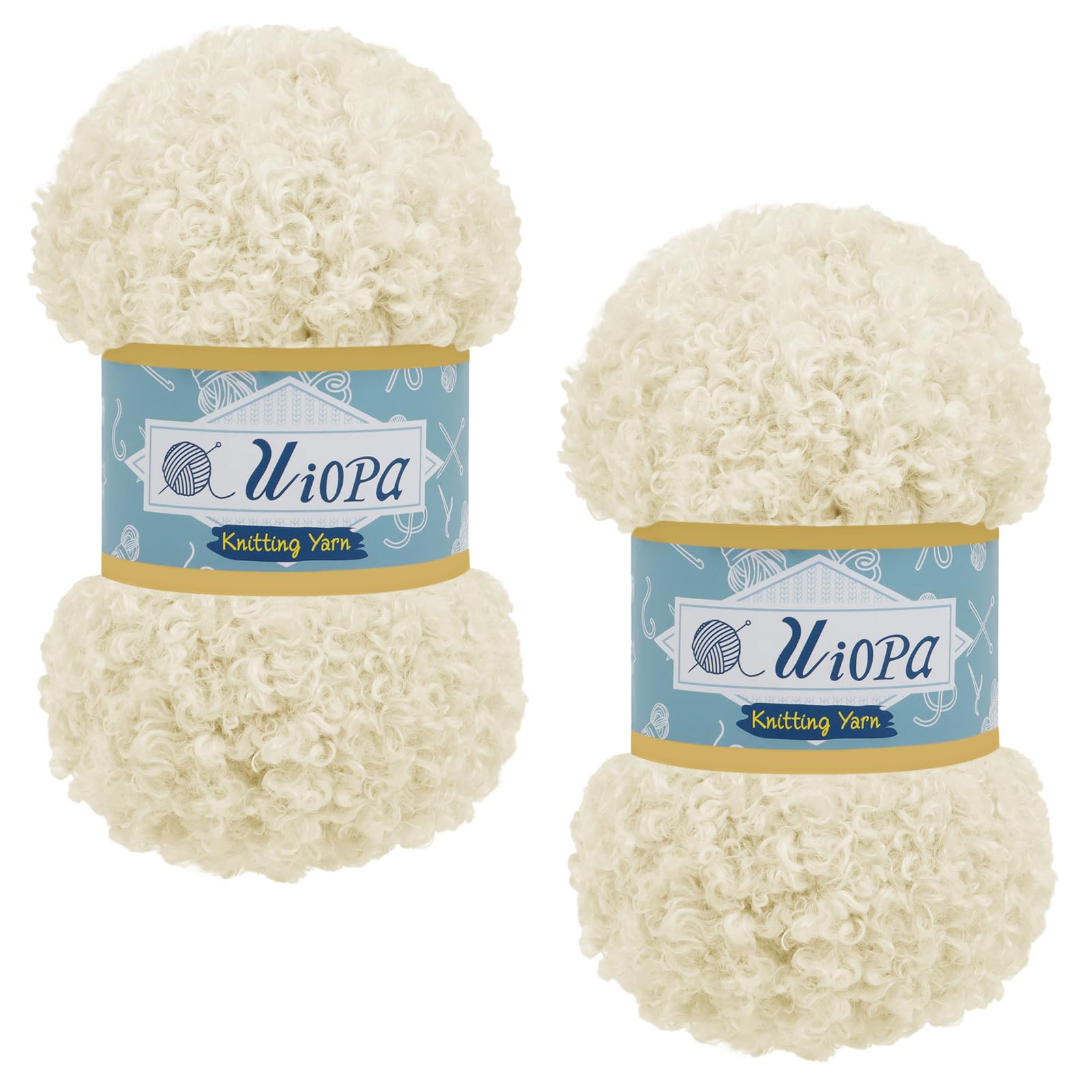 Uiopa 2 Skeins Faux Fur Yarn, 2 x 100g Teddy Fur Fluffy Wool, Polyester Eyelash Yarn Fluffy Chunky Wool for Crocheting Knitting Scarves Hats Bags Slippers DIY Crafts (Cream White)