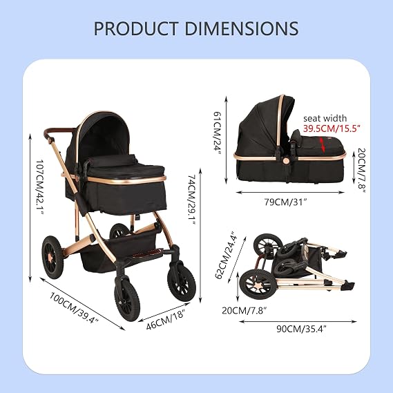 Reversible Infant Pushchair, Compact Fold Baby Stroller, Two-Way with Reversible Seat Design, with Aluminum Frame, Large Seat Area, Multi-Position Recline, Extra Large Storage Basket(Color:Black)