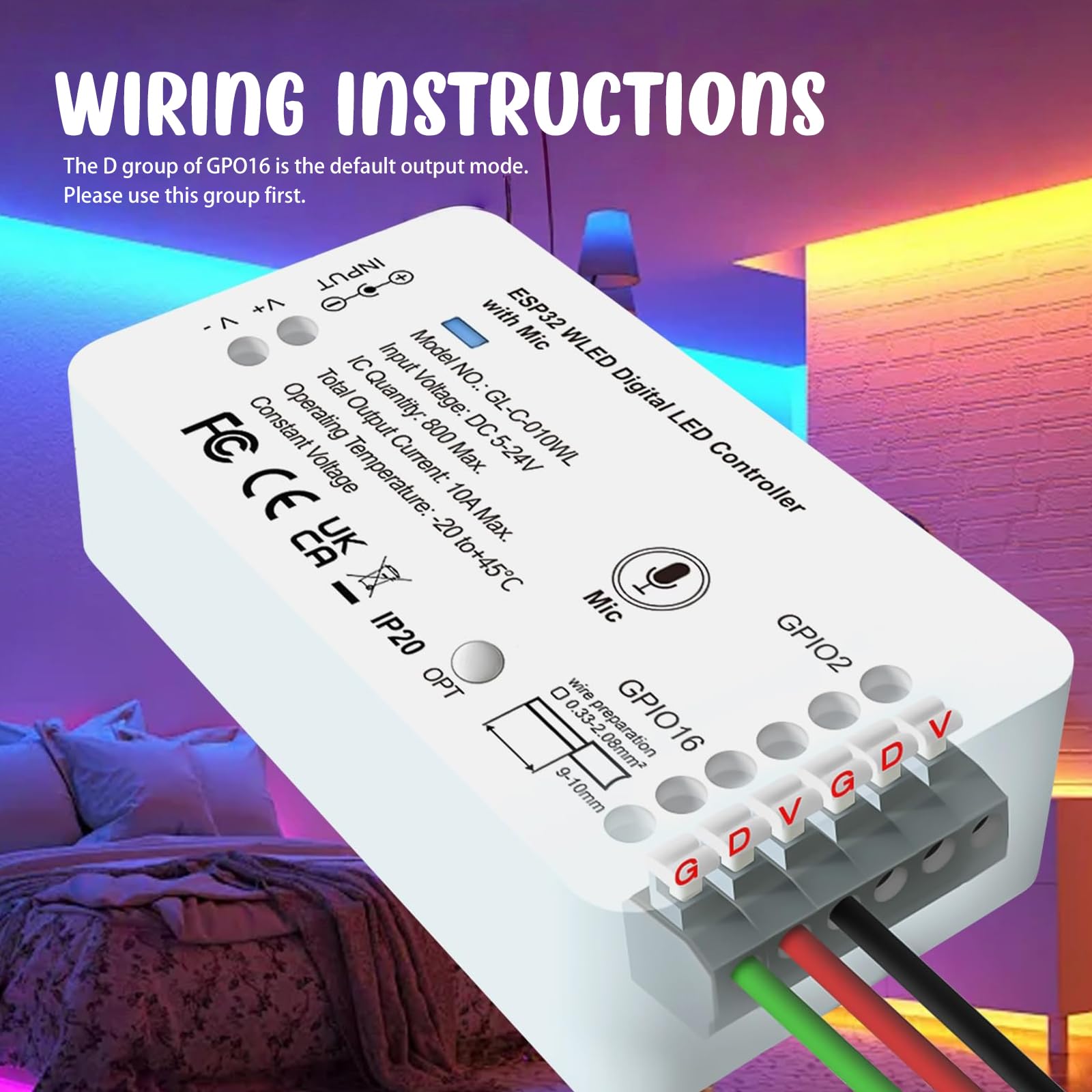 WLED Controller ESP32 Mit Mic Funktion, Digital LED Strip Light Controller, WLED Addressable Strip Controllers Für RGB/RGBW LED-Streifen DC5-24V (WS2811 GS8208 SM16703P SK6812 TM1814)