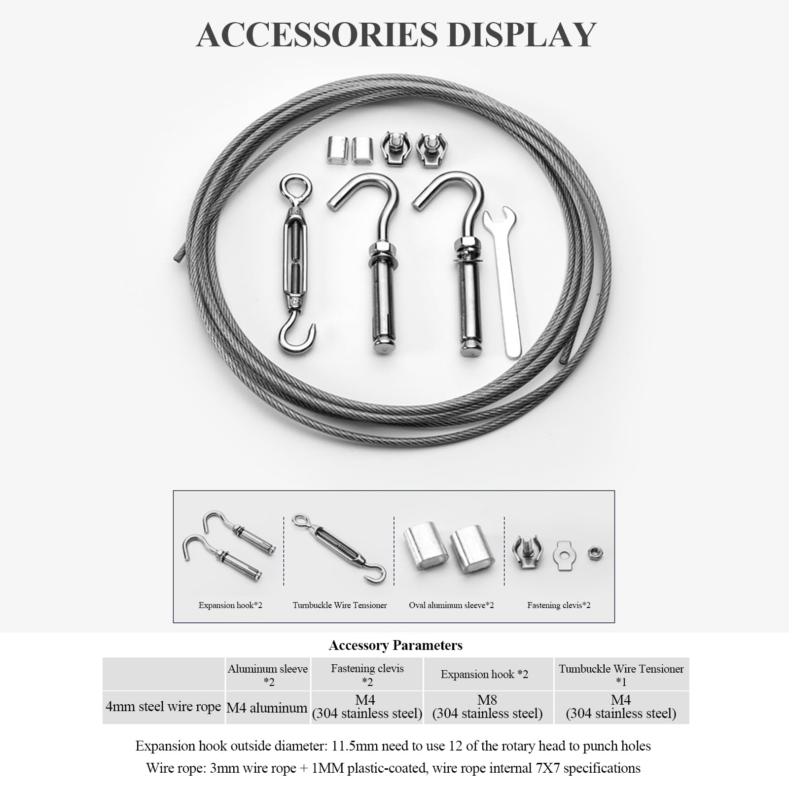 Tensores Cuerda de Tender de Acero Inoxidable 304 revestida de PVC, diámetro de 4 mm, Resistente, Cuerda de Alambre, Adecuada for Exteriores e Interiores, Longitud de 9 Metros(9 Meter)