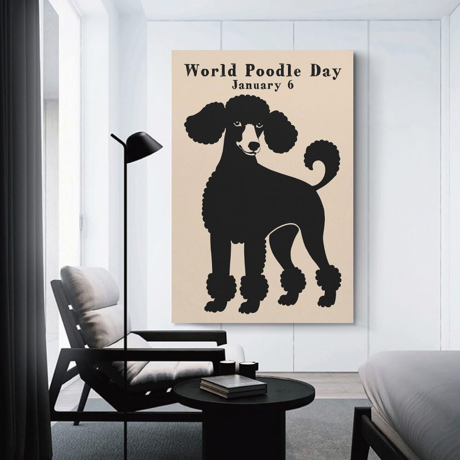 Junmoney Black Poodle Art Room Decor Wall Art, 24x36inch(60x90cm), for Bedrooms, Workspaces And Everyday Interiors, An Adaptable Decor Piece for Home Use