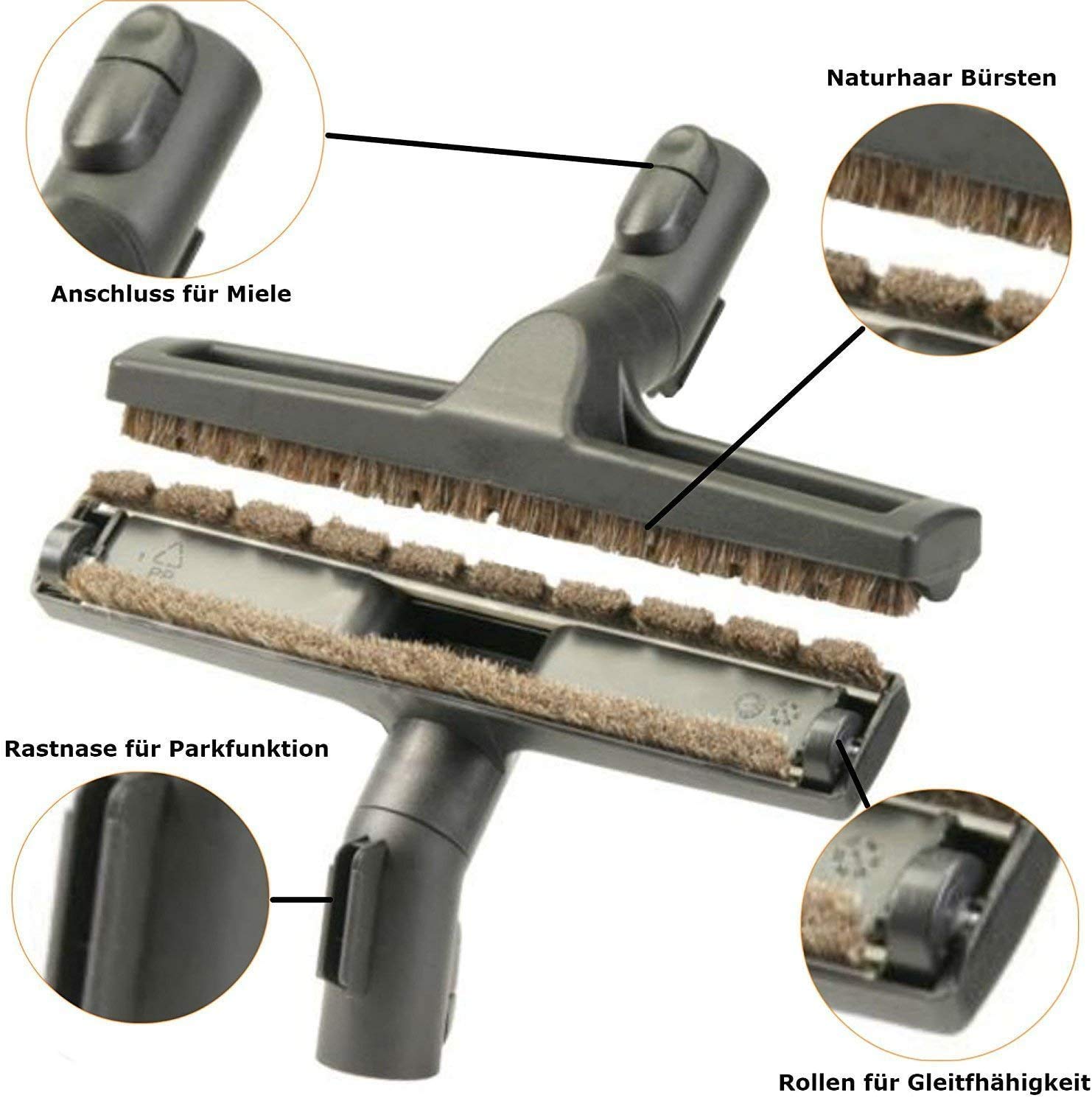 DEGG Bocchetta, Compatibili con Aspirapolvere Miele, Spazzola Parquet, 35 mm, Bocchetta per Pavimenti Compatibile con il Sistema a Clic