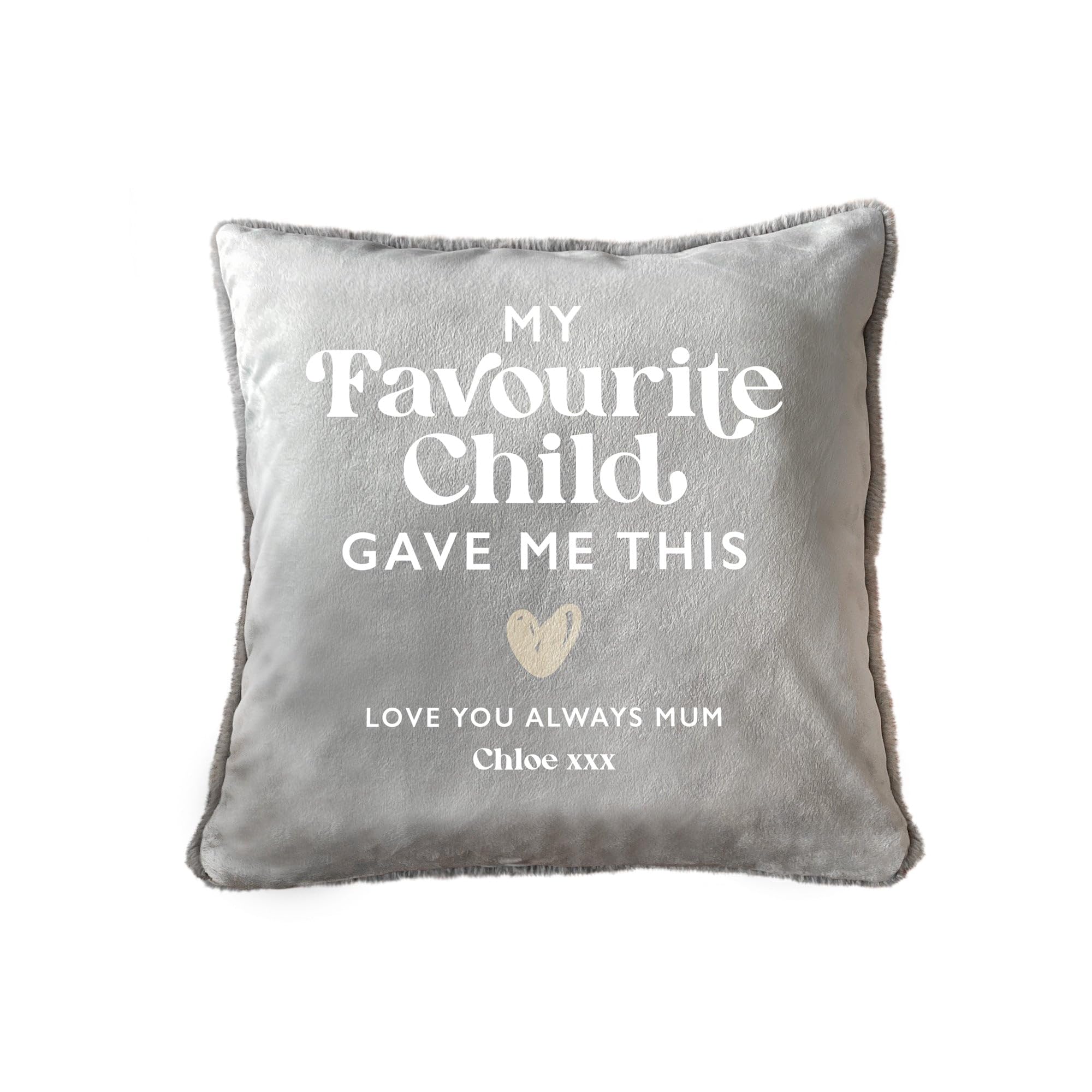 The Lovely Keepsake Company Personalised My Favourite Child Gave Me This Faux Fur Cuddle Cushion - Custom Message | Mother's Day, 30cm when sat