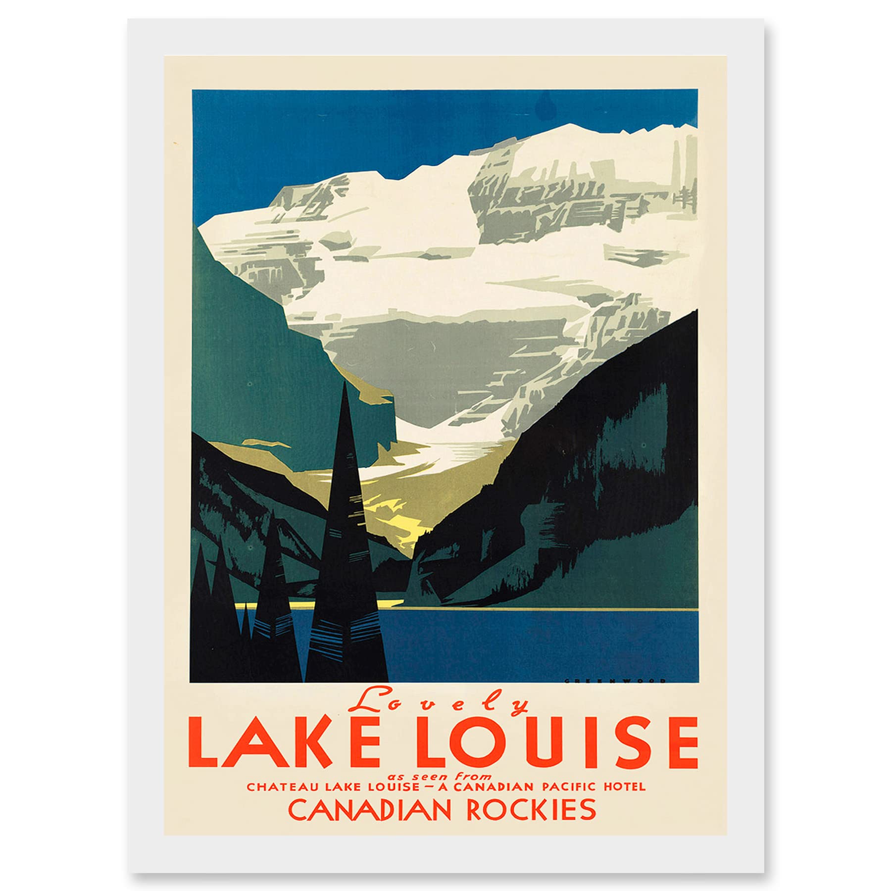 Artery8 Vintage Travel Advert Tourism Lovely Lake Louise Canada Rockies Artwork Framed Wall Art Print A4