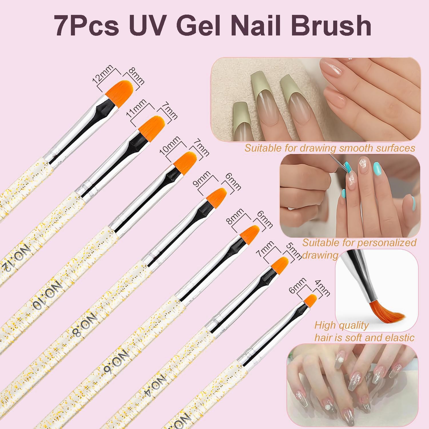 JEONEKID 12Pcs Uv Gel Nail Brush and Dotting Pen Set – 7pcs Nail Art Brushes (No.2-14) + 5 Double-End Dotting Tools for Acrylic, Gel Polish, DIY Manicure Design
