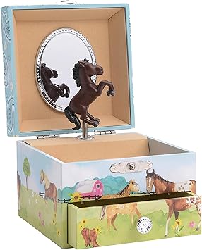 Jewelkeeper Girls Musical Jewelry Storage Box Pullout Drawer, Horse and Barn Design, Home on the Range Tune