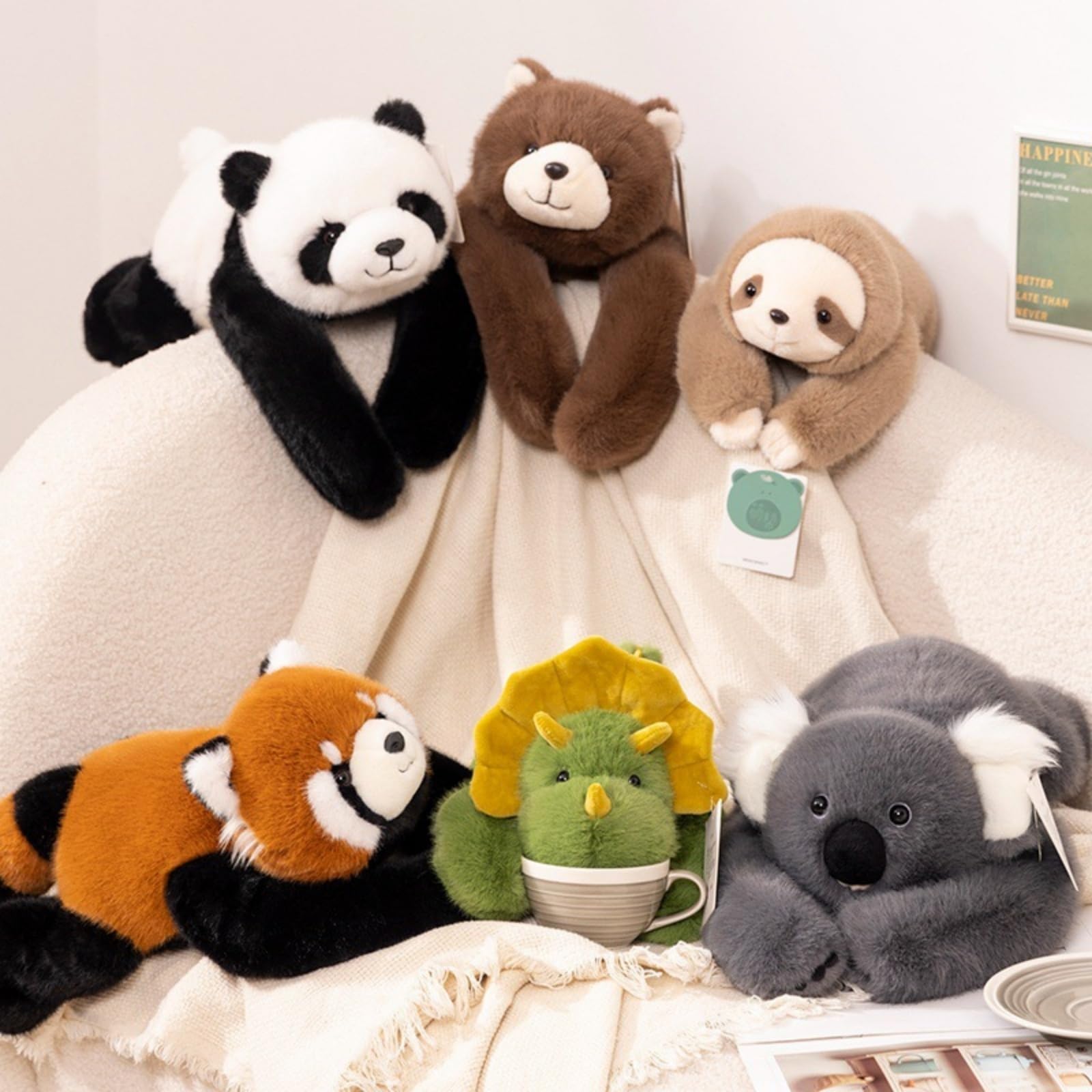 Niedliches liegendes Stofftier Kuscheltier, Flauschiger Panda, Roter Panda, Faultier, Koala und Dino Teddybär, stützendes Schlaf Kuschelkissen für Kinder und Erwachsene (Dinosaurier,65cm)
