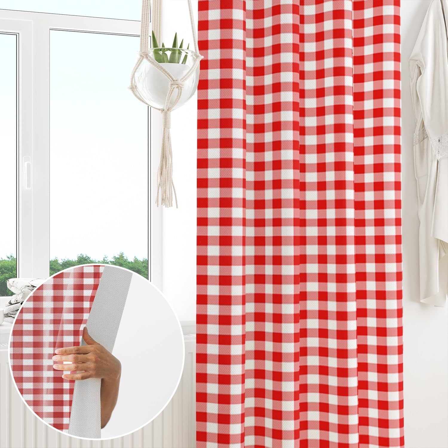 ggaimwf Checked Curtains Red and White Gingham Curtains for Living Room Farmhouse Classic Plaid Curtains Window Treatments Bedroom Nursery Internal Door Back Tab Curtain Drape 117x183cm 1 Panel - Image 4