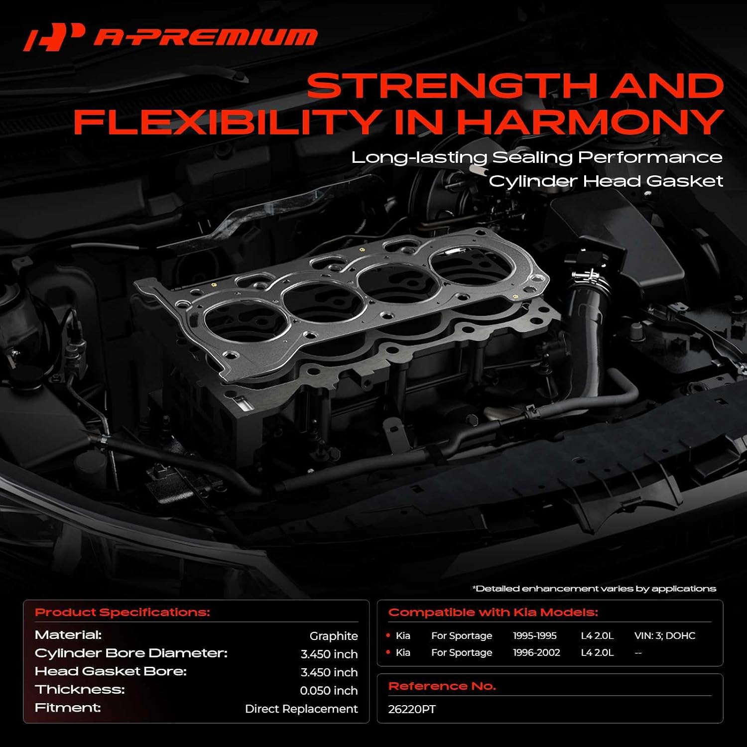 A-Premium L4 2.0L Engine Cylinder Head Gasket Compatible with Kia Sportage 1995-2002, Graphite