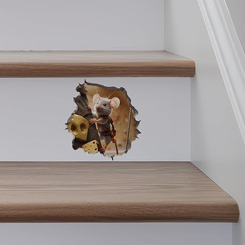 Miniatura 5 de Calcomanía de pared 3D con agujero de ratón y queso escalada en roca
