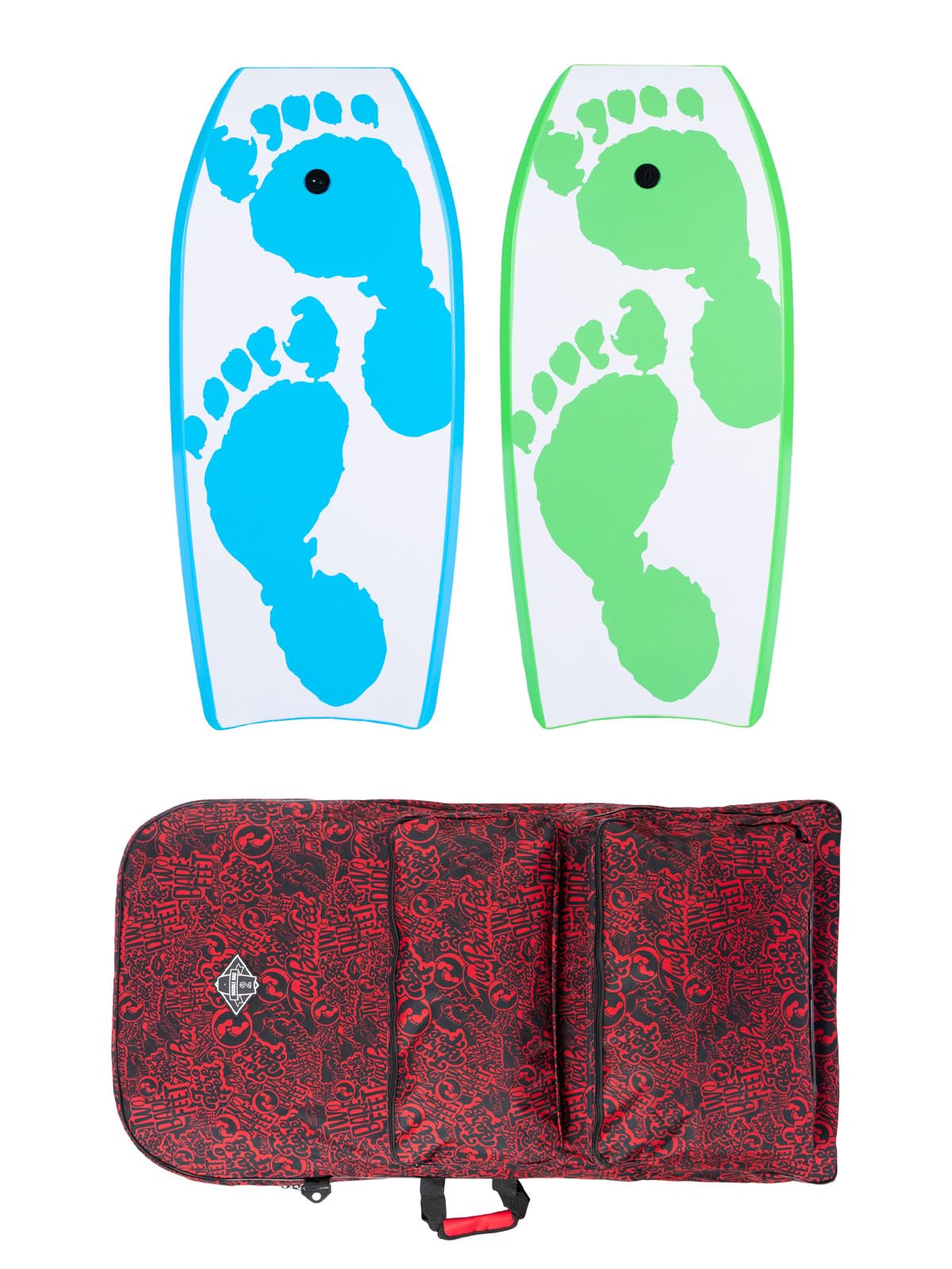 Two Bare Feet 42" Bodyboard Bundle - 2 x 42 'Future' Bodyboards of your choice + Premium Double Carry Bag (Future Print (Aqua)+Future Print(Green)+Red Bag) — image 1