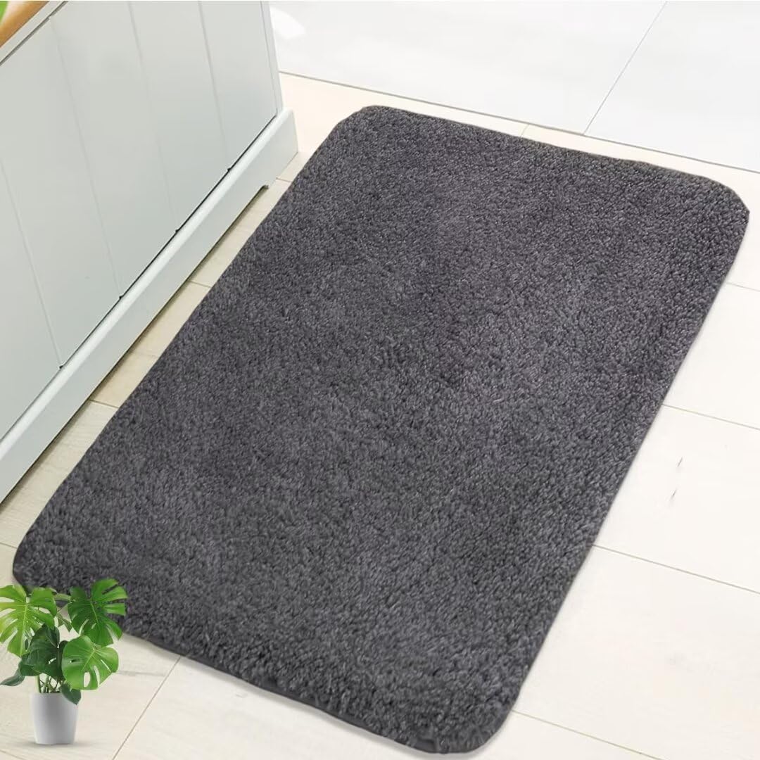 Set di 2 tappetini da bagno antiscivolo in microfibra, ultra morbidi, assorbenti, per bagno e doccia, lavabili (grigio scuro, 40 x 60 cm e 50 x 80 cm)