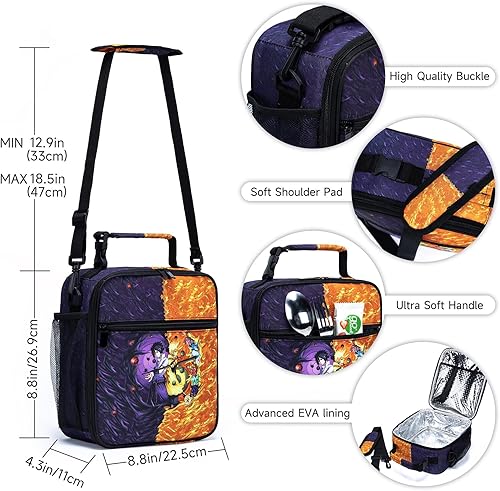 Miniatura 4 de FLoxEr Bolsa de almuerzo de anime con soporte para botellas, lonchera aislada para niños y adultos
