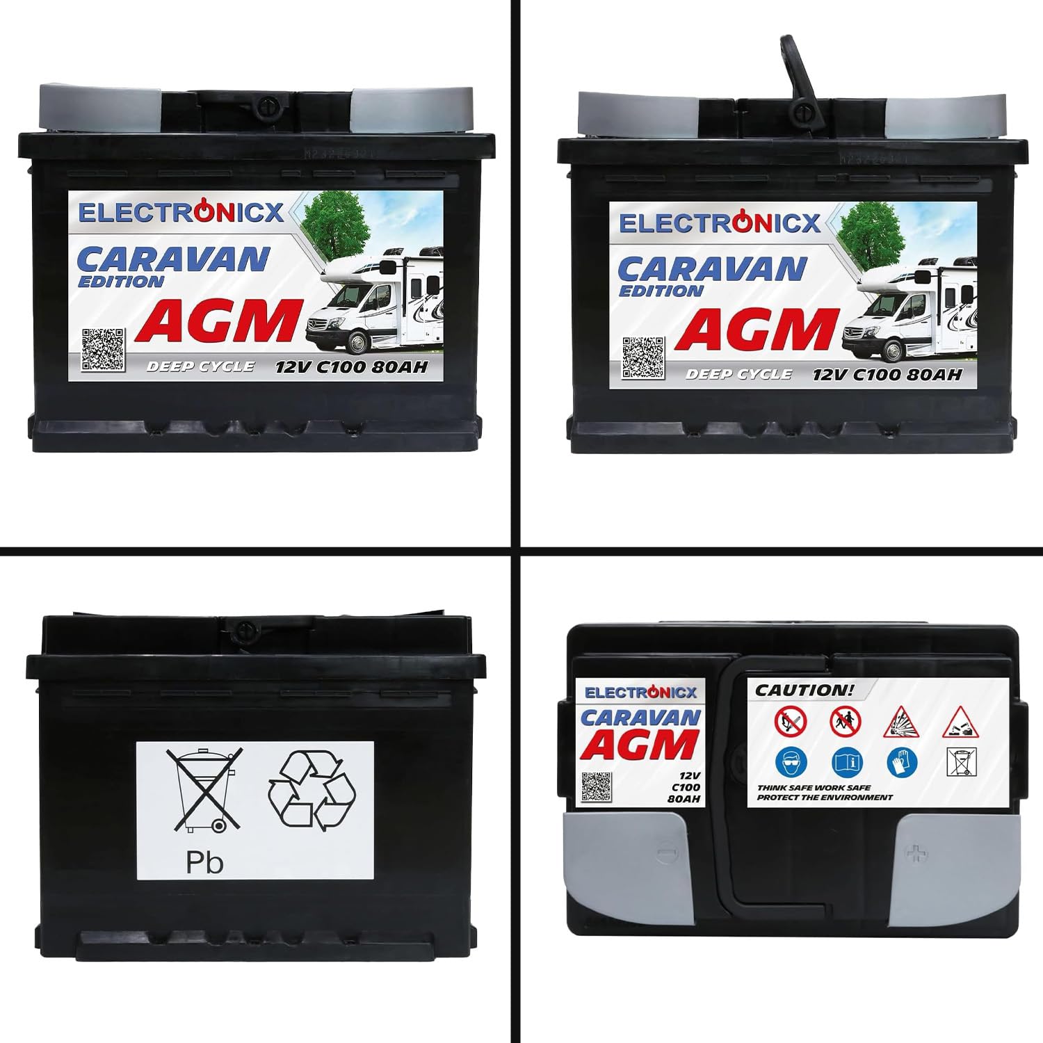 Electronicx AGM Caravan Edition Versorgungsbatterie 12V 80Ah / 80 Ah Deep Cycle Batterie wartungsfrei versiegelt Pluspol rechts – Wohnmobil Wohnwagen Solar Freizeitbatterie 242×175×190mm zyklenfest