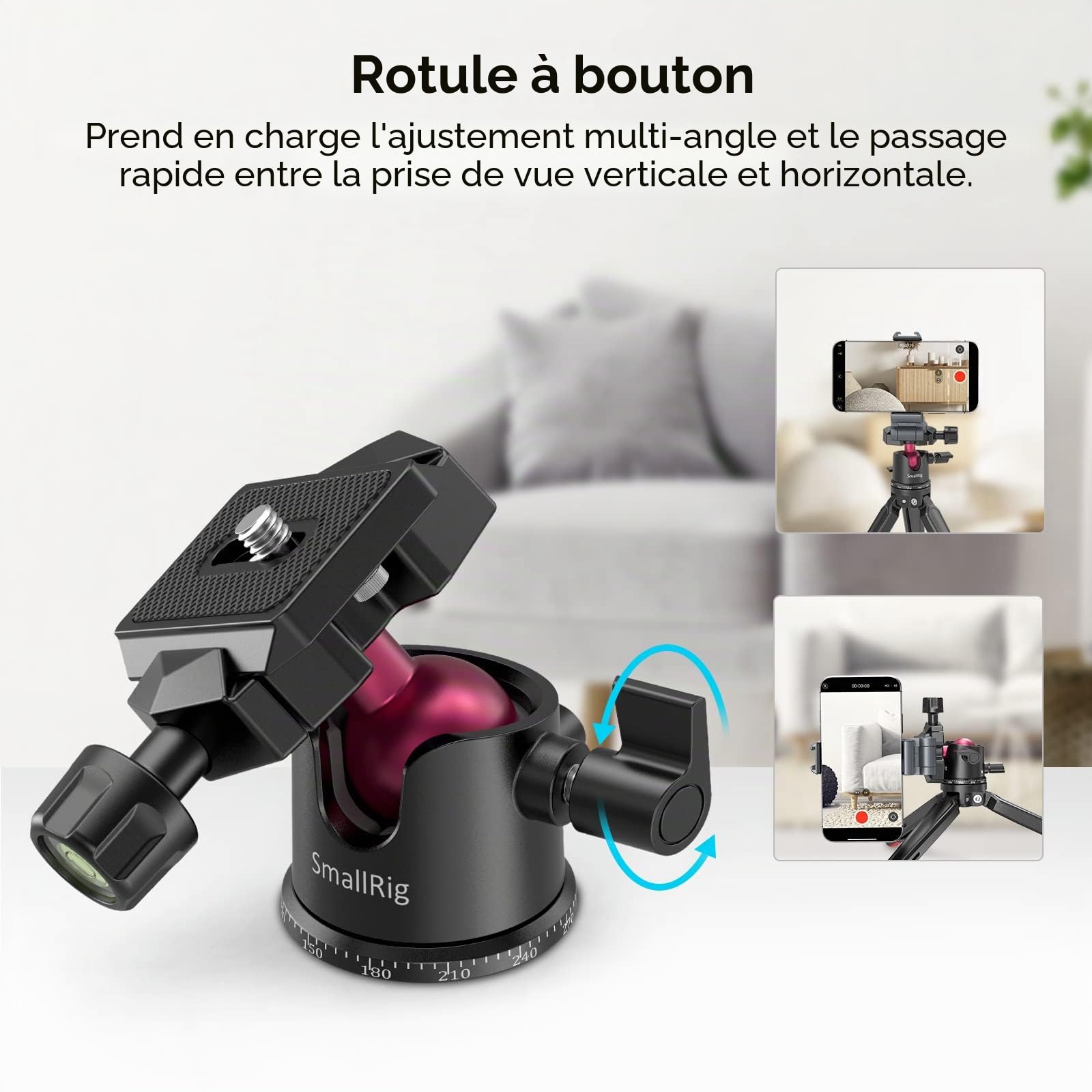 SMALLRIG Mini Trépied de Voyage Léger en Aluminium avec Fixation à Vis 1/4" pour GoPro, Smartphone, Appareil Photo Reflex Numérique - 2664
