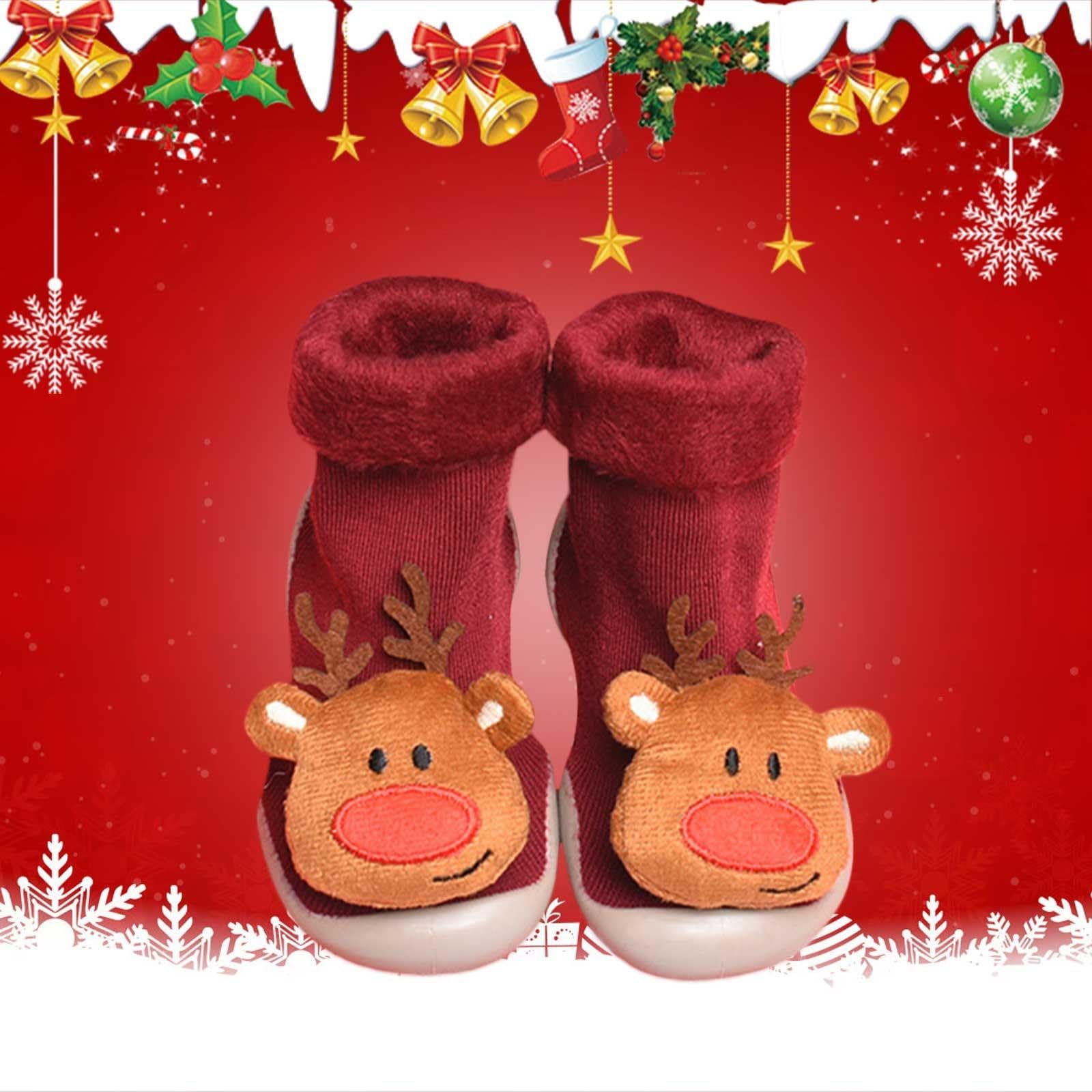Christmas Toddler Socks and Shoes Cartoon Pattern Baby Girls Boys Shoes and Socks for 0 to 3 Girls Infant Size 4 Shoes (Red, 7 Toddler)