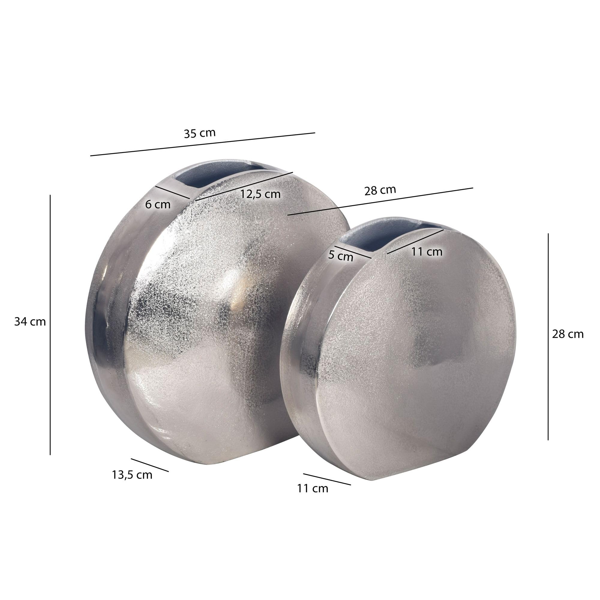 WOHNLING Dekovase 2er Set Aluminium Silber Rund, Blumenvase | Designvasen in 2 Größen als Eyecatcher, Tischvasen Metall stilvoll, Vasen handgefertigt, jedes Set ein Unikat