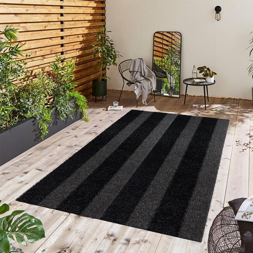 Goasis Lawn Artificial Grass Customized Sizes 1 x 10 Feet, Fake Grass Black-Gray Zebra Stripe Outdoor Rug Mat, 0.8" Pile Height Astroturf Carpet for Landscape, Balcony, Roof, Garden, Park