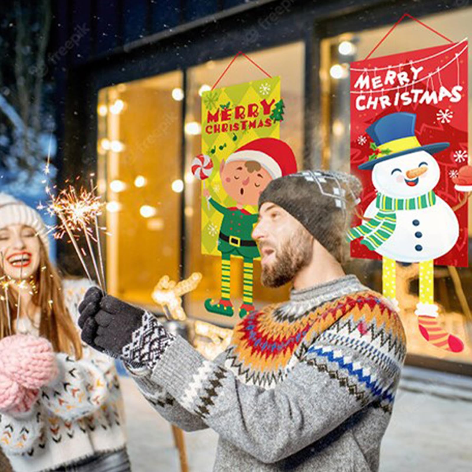 Weihnachts-Banner LED-Deko Für Veranda & Garten – 30,5x183,9 Cm, Wasserfest, Mit Ösen, 2er-Set