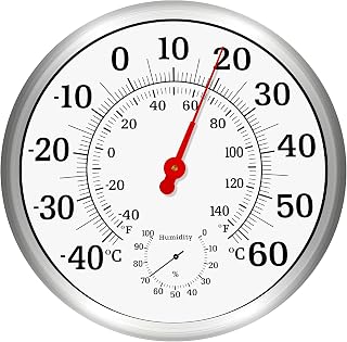 Indoor Outdoor Thermometer Wireless- 12Inch Waterproof Outdoor Thermometers for Patio Large Numbers, No Battery Required Decorative Outdoor Thermometer Celsius Large with Stainless Steel Enclosure